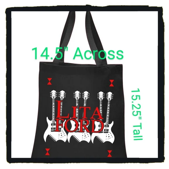 🎸 Lita Ford 🎸 Double Neck Guitar Logo Canvas Tote Bag ~ Never Used - Picture 3 of 3
